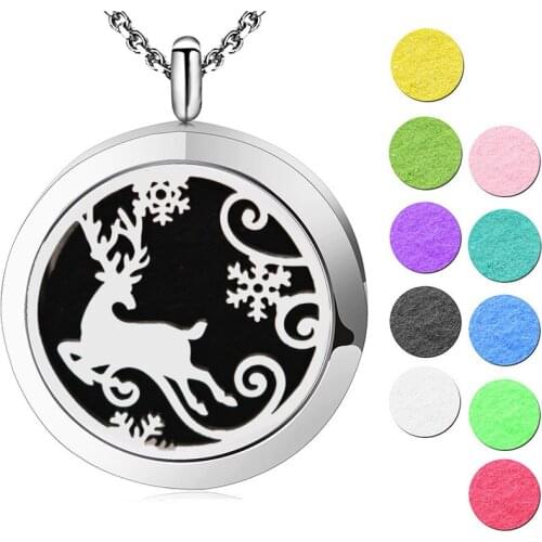 Silver Jewelry Christmas Deer Aromatherapy Essential Oils Stainless Steel pendant Perfume Diffuser Locket Necklace