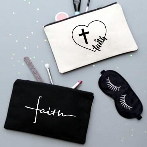 Faith Cross Printing Women Cosmetic Bags Lovely Casual Travel Portable Storage Handbags Makeup Bags Toiletry Bags Female Clutch