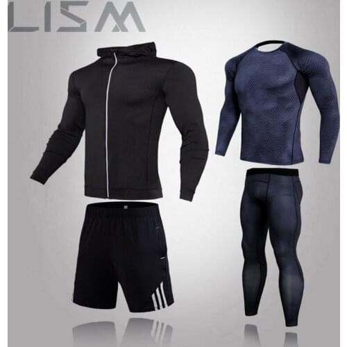 Mens Winter Sportswear Long Underwear Thermal Underwear 4 Pieces/Set Of Compression Shirt Pants Fitness Exercise Track Suit