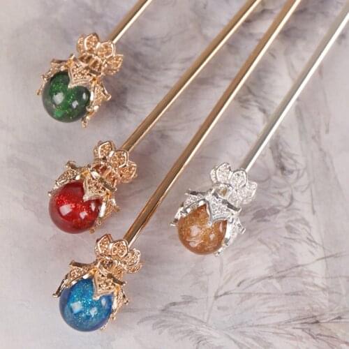 Vintage Crystal Ball Hair Pins Clips Chopstick Style Hair Forks Sticks Hair Styling Accessories for Women Girls Hair Updo Tool