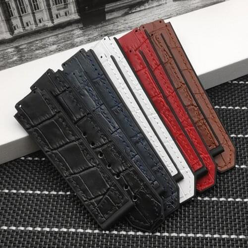 Top quality Watch Accessories 23mm* 15mm Leather Natural Rubber Silicone Strap For Hublot Strap Watchband Belt Logo on