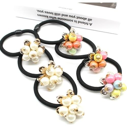 Women Hair Accessories flowers Beads Headbands Ponytail Holder Girls Scrunchies Vintage Elastic Hair Bands Rubber Rope Headdress