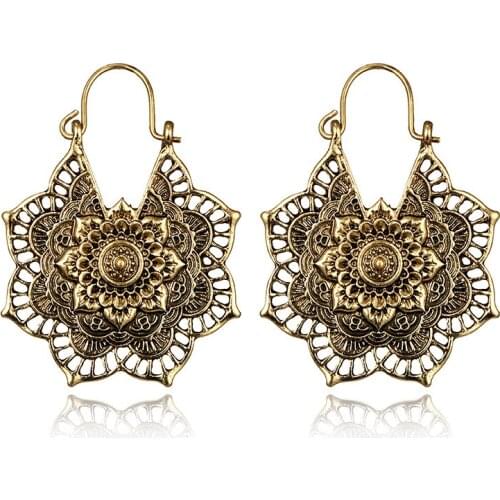 2020 New Femme oorbellen Antique Gypsy Indian Tribal Ethnic Hoop Dangle Mandala Earrings Boho boucle doreille
