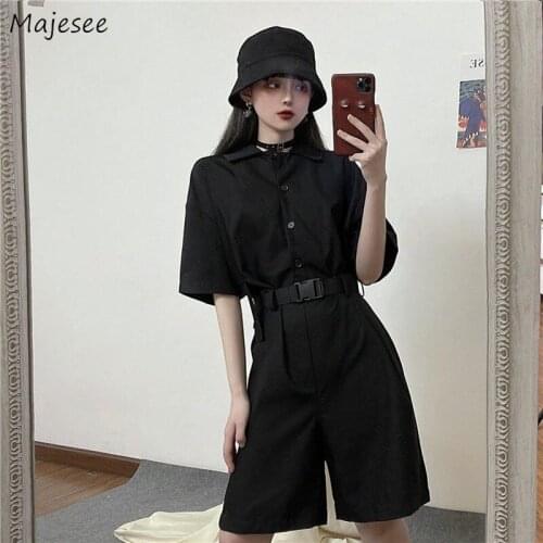 Rompers Women Vintage Trendy Sashes Street Stylish Turn-down Collar Straight Empire Harajuku Cargo Chic Female Students College