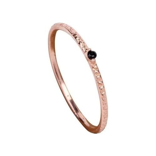 Womens Oltu Stone Rose Plated Pure Silver Minimal Ring Adjustable