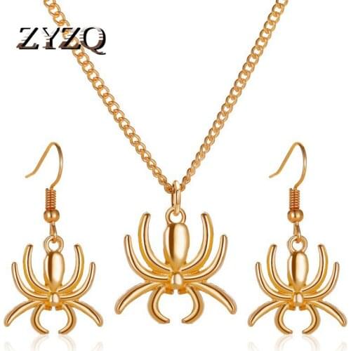 ZYZQ Womens Halloween Party Jewelry Set Punk Style Metal Spider Necklace Earring Set Fashion Hot Sale Jewelry Wholesale