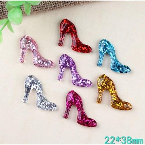 10pcs/Lot 22*23mm Glitter Christmas Bling Women High Heel Shoes Shape Planar Resin Cabochons Ornament Accessories Hair Clip DIY