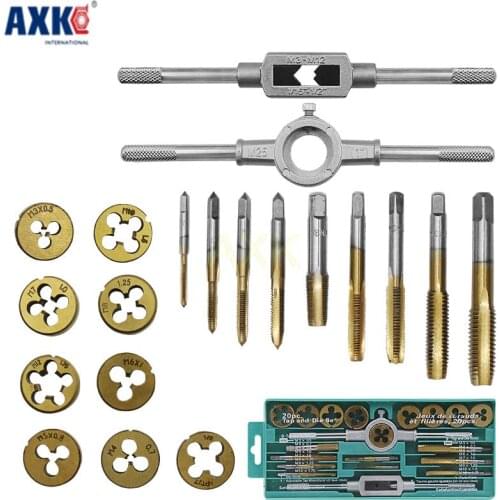 20pcs/set Tap Dies Set NC Screw Thread M3-M12 Plugs Taps Titanium plating Hand Screw Taps Hand Tools tap drill タップダイスセット AXK