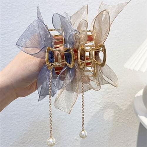 2021 Fashion Women Girls Lace Bow Pearl Metal Hair Claw Clips Vintage Sweet Hair Accessories Hair Barrettes Ribbon Hairpins