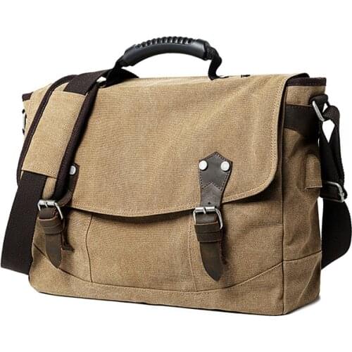 2021 Fashion Vintage Leather Canvas Mens Messenger Bag Cotton Canvas Crossbody Bag Men Shoulder Bag Sling Casual Bag