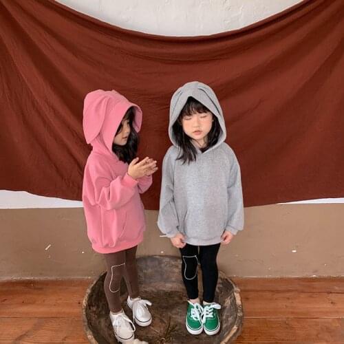 MILANCEL 2021 Autumn New Kids Clothes Hooded Hoodie Rabbit Ears Korean Girls Tops Cotton Children Tees