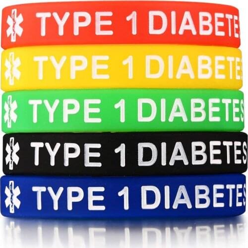 5Pcs a Set Silicone Type 1 Diabetes Medical Alert ID Bangle Bracelet,7.5"