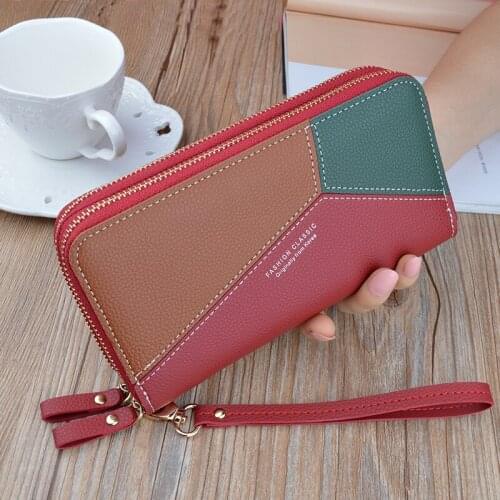 Brand Designer Phone Bags Leather Wallets Women Patchwork Long Zipper Coin Purse Money Credit Card Holders Female Clutch Wallets