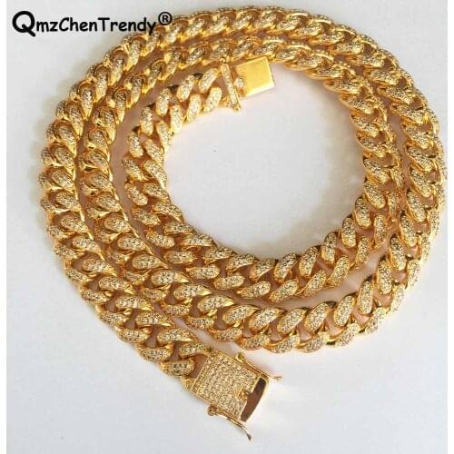 Hip hop Top quality Micro Cubic Zirconia CZ Miami Cuban Chain Link Necklaces Mens Triple Lock Clasp Copper Jewelry Drop Shipping