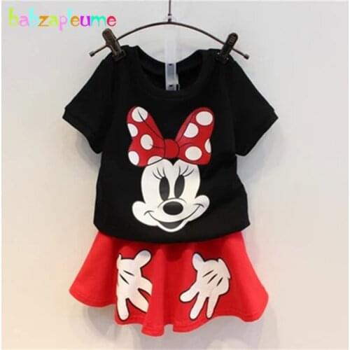 Kids Girls Set Cotton Cartoon Mouse Print Toddler Girl Clothes Tracksuit Fashion T-shirt+Skirts 2PCS/Set Children Clothing A016