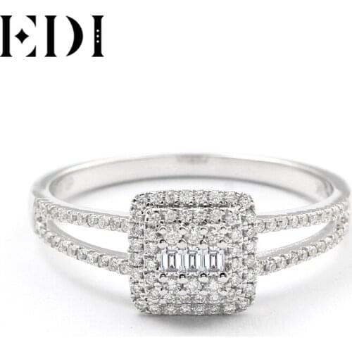 EDI Light Luxury Diamond Engagement Ring Real 14k White Gold 0.4cttw Natural Diamond Triple Halo Ring Wedding Jewelry Gift
