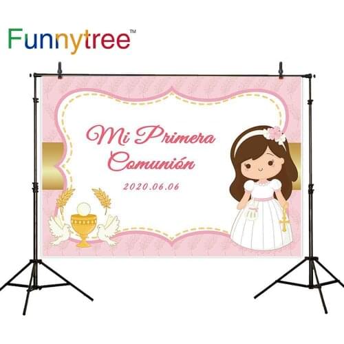 Funnytree backdrop photography studio first Communion decoration customize girl chervon photo background photozone photophone