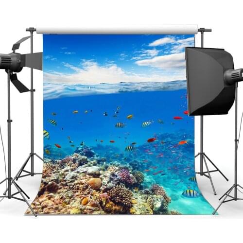 Underwater World Backdrop Aquarium Fancy Coral Colorful Fish Blue Sky White Cloud Nature Background Boys Girls