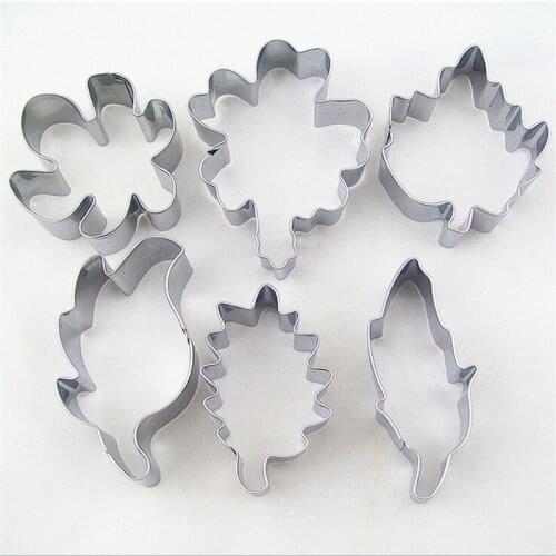 6 Style Autumn Cake Cookie Biscuit Baking Mold,Red Maple Leaf Shaped Cake Decorating Fondant Cutters Tools