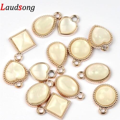 20Pcs Rose Gold Inlay Imitation Pearls Acrylic Beads Drill Charm Pendants For Jewelry Making Bracelet Necklace DIY Accessories