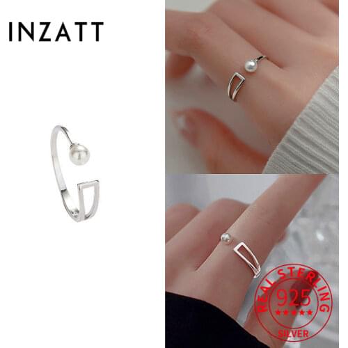 INZATT Real 925 Sterling Silver Pearl Adjustable Ring For Women Charming Fine Jewelry Cute Minimalist Accessories In Summer