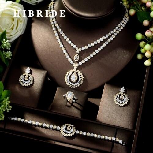 HIBRIDE Fashion Women Jewelry Set Classic Round Shape Trendy Brilliant Sparkling AAA Cubic Zircon Jewelry Sets for Bride N-1023