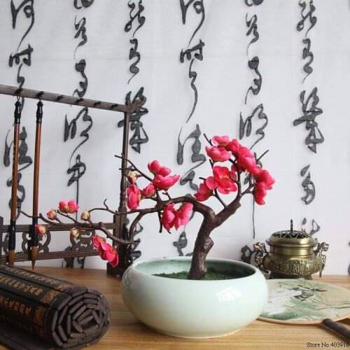 Short Red Plum Blossom Branch Artificial Flowers for Winter Home party Table Decoration Silk Fake Flower