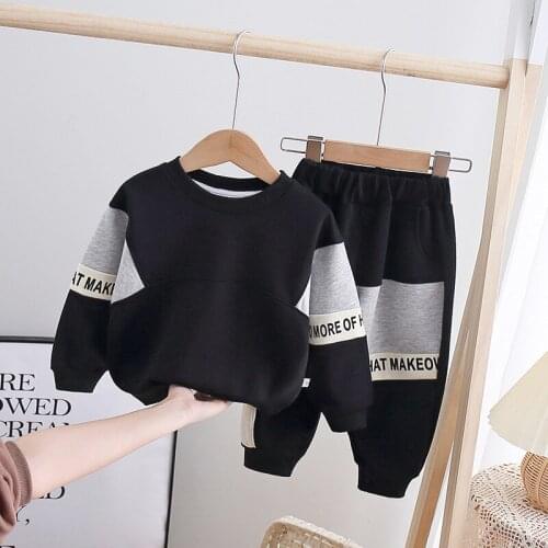 Autumn and winter 2021 new boys and girls solid color leisure suit childrens long sleeve sweater handsome sports two piece set