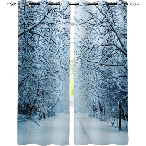 Forest Birch Trees Snow Window Curtains Living Room Kitchen Curtains for Bedroom Left and Right Biparting Open Curtains