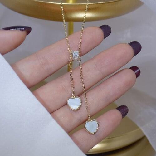 Ins Hot Sale Delicate Crystal Heart Charm Pendant&necklaces for Women Chain Choker Shell Necklaces Gift