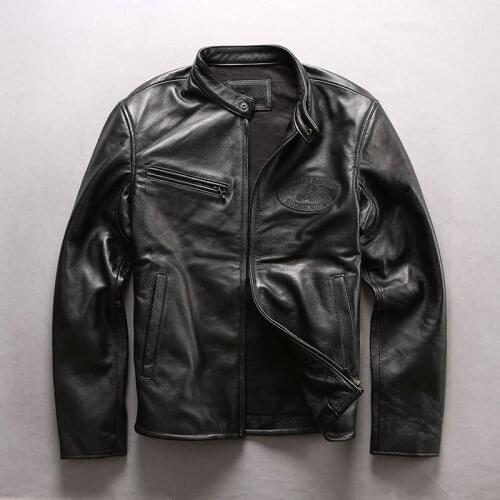 2018 New Arrival motorcycle genuine leather jacket men cowskin slim fit mens biker jacket Casual black coat