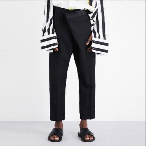 2020 New Mens Clothing Casual Nine Points Pants Hairstylist Black Trousers Irregular Design Plus Size Singer Costumes 27-44