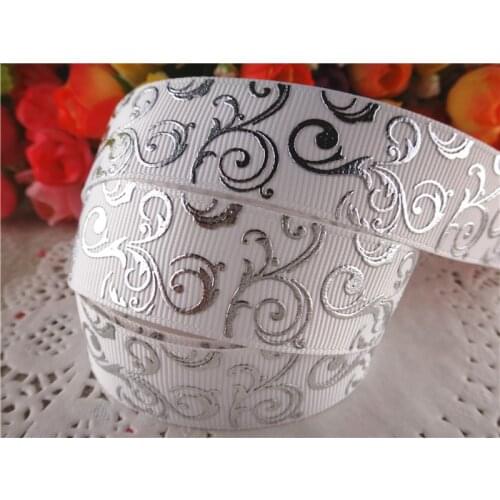 New arrival 7/8" (22mm) silver foil grosgrain ribbons white ribbon hair accessories 5 yards SD1127