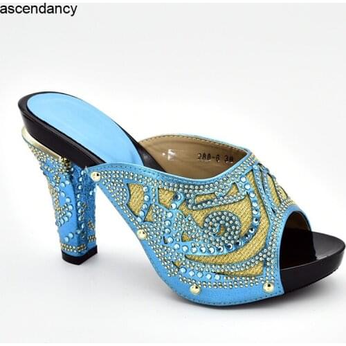 New Arrival Summer High Heeled Shoes for Women Nigerian Women Wedding Shoes Decorated with Rhinestone Slip on Shoes for Women