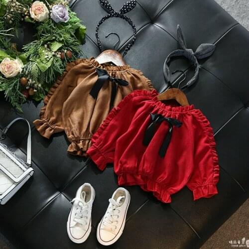 Korean Spring New Girls Tops Fashion Kids Pleated Shirt Autumn Lace Bow Long-sleeved T-shirt for Girl 3-8 Years