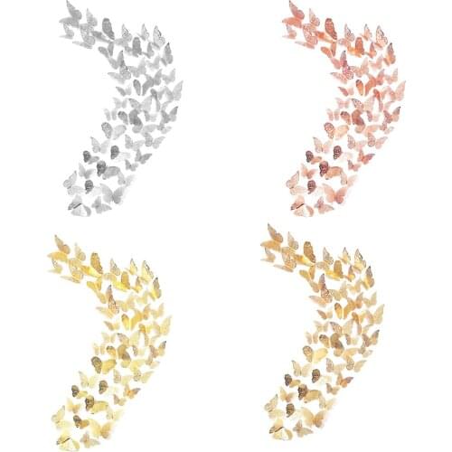 New 48 Pcs Butterfly Wall Stickers Decorations 3D Wall Decals Metallic Art Sticker DIY Murals Gift for Home Kids Bedroom Nursery
