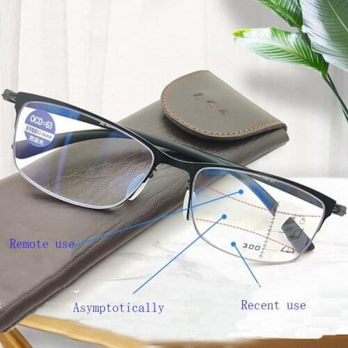HERVI Men Square Glasses Men Retro Progressive Multifocal Reading Glasses Tr90 High Quality Near Far Sight Magnifying Presbyopia