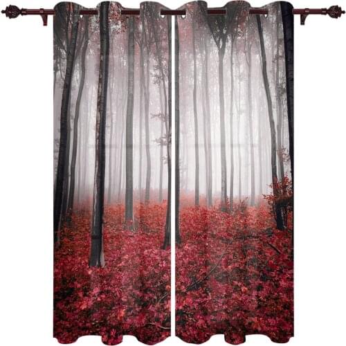 Autumn Woods Maple Leaves Red Windows Curtains Living Room Bedroom Kitchen Curtains For Children Drapes