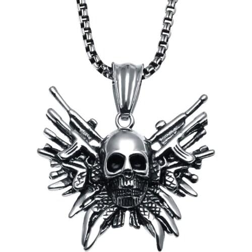 Chain necklace men Skeleton Gun pendant stainless steel long necklace for men skull gold necklace jewelry on the neck wholesale