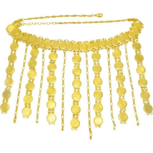 Anniyo 45cm Metal Coin Necklace for Girls,Islam Coins Necklaces Gold Color Arab Jewelry Muslim Middle East Birthday Gift #051306