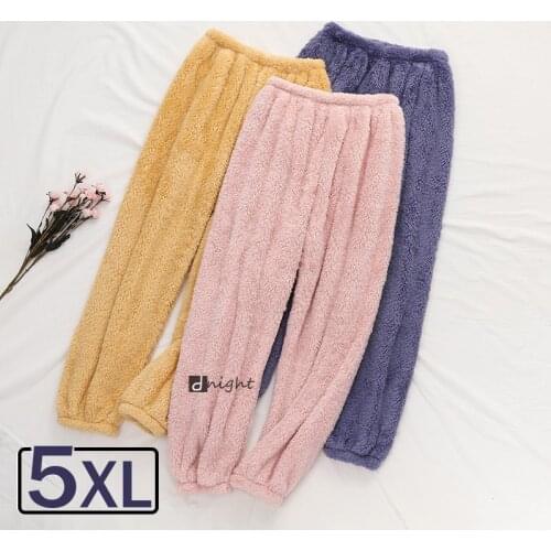 Pajama Pants Ladies Fleece 5XL 100kg Winter Warm Sleep Bottoms Shaggy Flanne Comfortable Female Large Size Pant for Women