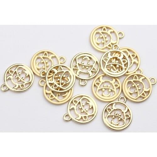 Zinc Alloy Gold Round Cow Hollow Coin Charms Pendant Connector 15mm 10pcs/lot For DIY Earring Making Accessories