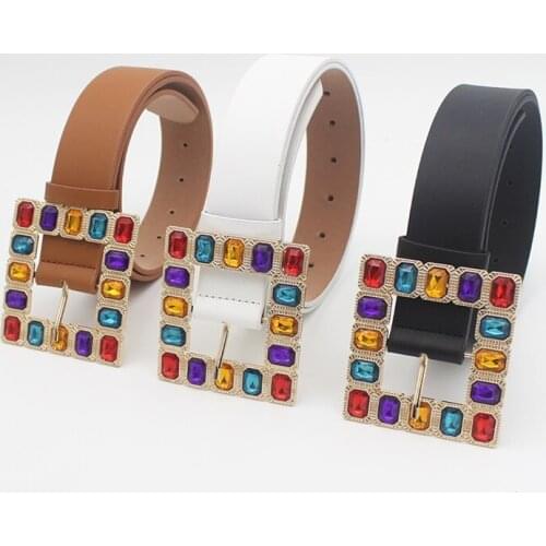 Rhinestone Belts For Women 2021 New Waistband Chain Ladies European Business Skirt Faux Leather PU Fashion Women Belts