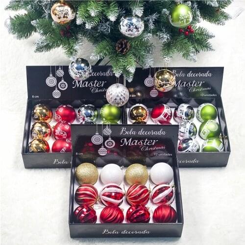 Christmas decoration 8cm Christmas ball print Christmas tree decoration pendance 12 box Christmas decoration balls