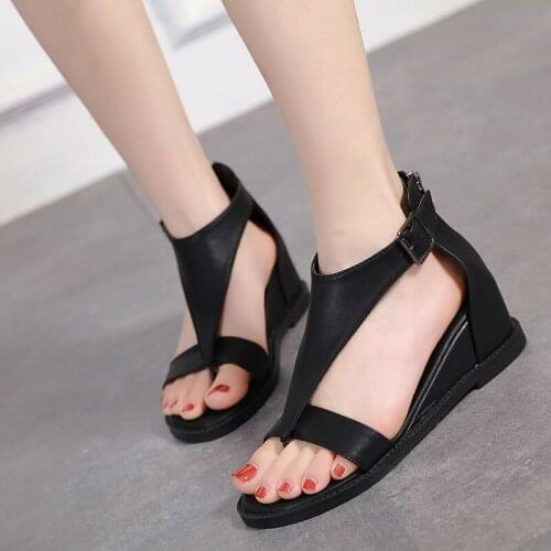 Ladies Sandals Flat Summer Flip Flops 5cm Wedge Sandals Roma Womens Sandals Summer Back Zipper Black Sandals Women Wedge Shoes