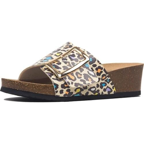 Soft Cork Casual Wedge Slippers Women Summer Beach Slide Sandals Flip Flops 5cm High Heel Buckle Strap Indoor Outside Shoes