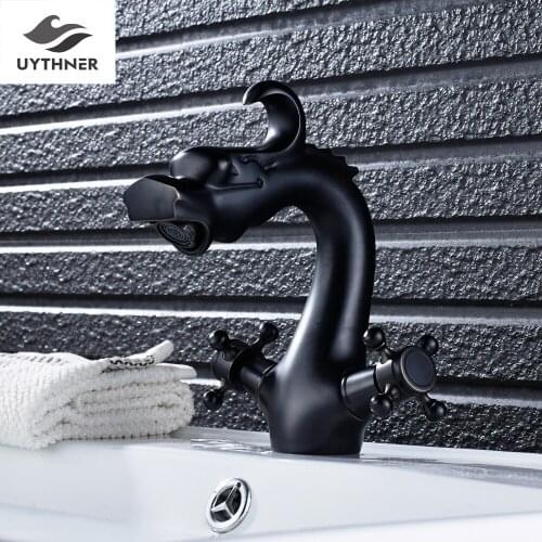 Uythner Oil Rubbed Bronze Dragon Type Bathroom Basin Faucet Mixer Tap with Two Handle