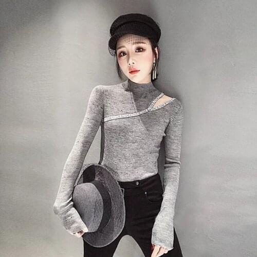 Knitwear autumn clothing tide Slim half-high collar long-sleeved shirt women free size,black,white,gray