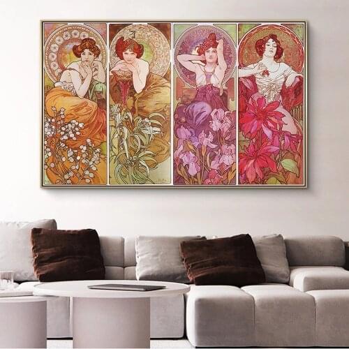 Alphonse Mucha Vintage Beauty Canvas Painting Art Nouveau Woman Posters and Prints Wall Pictures for Living Room Home Decoration