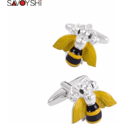 SAVOYSHI 3D Bee Cufflinks For Mens Shirt Accessories High Quality Enamel Insect Cufflink Men Jewelry Wedding Groom Gift Gemelos